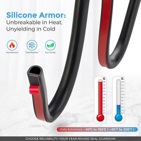 Silicone D-Shaped Weather Stripping Door Seal, 23FT Self Adhesive Door Insulation Strip, Fits Gaps up 1/8" to 1/4", for Door Frame & Window Seal (Black, 3/8" W × 1/4" T) in Saudi Arabia