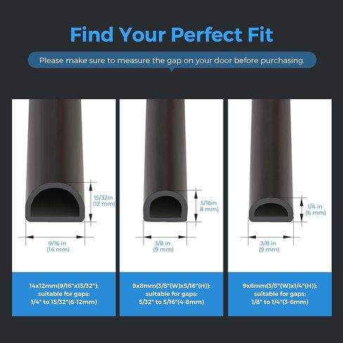 Silicone D-Shaped Weather Stripping Door Seal, 23FT Self Adhesive Door Insulation Strip, Fits Gaps up 1/8" to 1/4", for Door Frame & Window Seal (Black, 3/8" W × 1/4" T) in Saudi Arabia