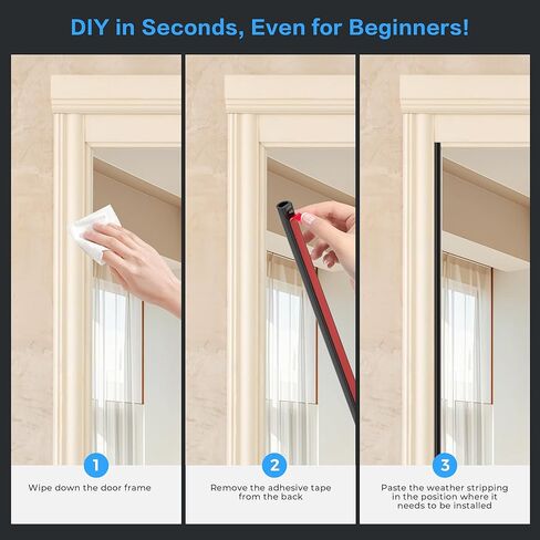 Silicone D-Shaped Weather Stripping Door Seal, 23FT Self Adhesive Door Insulation Strip, Fits Gaps up 1/8" to 1/4", for Door Frame & Window Seal (Black, 3/8" W × 1/4" T) in Saudi Arabia