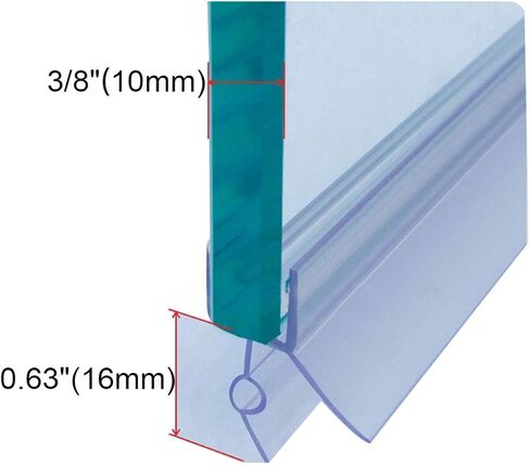 Frameless Shower Door Bottom Seal with Drip Rail for 3/8"(10mm) Glass, Length 27.5"/0.7m, Glass Door Sweep Stop Shower Leaking Clear in Kuwait
