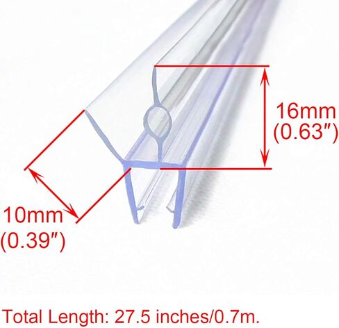 Frameless Shower Door Bottom Seal with Drip Rail for 3/8"(10mm) Glass, Length 27.5"/0.7m, Glass Door Sweep Stop Shower Leaking Clear in Kuwait