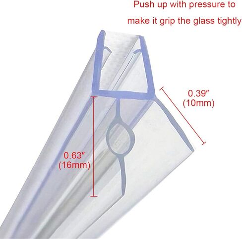 Frameless Shower Door Bottom Seal with Drip Rail for 3/8"(10mm) Glass, Length 27.5"/0.7m, Glass Door Sweep Stop Shower Leaking Clear in Kuwait