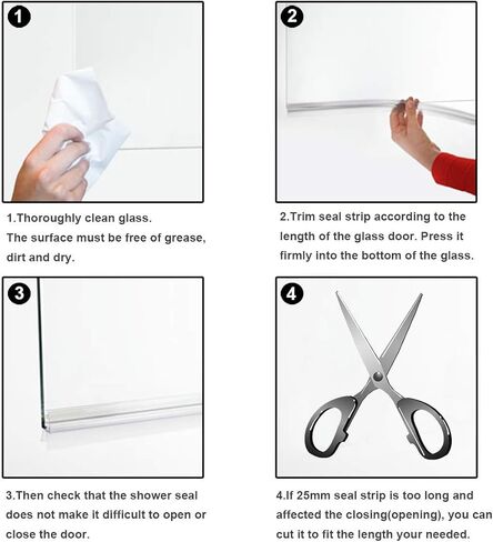 Frameless Shower Door Bottom Seal with Drip Rail for 3/8"(10mm) Glass, Length 27.5"/0.7m, Glass Door Sweep Stop Shower Leaking Clear in Kuwait
