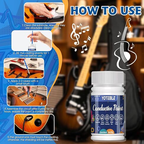 Guitar Shielding Paint, Conductive Paint, Noise Reduction, Reduces Hum, Excellent Adhesion, Water-based Formula for Guitar Cavity Shielding, Black, 50G（Resistivity: 10-90 ohms/cm） in Kuwait