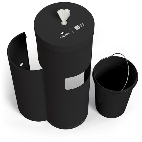 موزع مناديل مبللة باللون الأسود غير اللامع من Wipex مع سلة المهملات: منفذ من الفولاذ المتين والسيليكون الفاخر، حامل أرضي لمناديل الصالة الرياضية - يناسب بكرات إعادة التعبئة المطهرة، مثالي للمدارس واللياقة البدنية والمرافق العامة in Kuwait