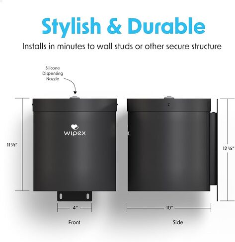 موزع حائط للمناديل المبللة باللون الأسود من Wipex: منفذ من الفولاذ المتين والسيليكون الفاخر، موزع حائط سهل التركيب لمناديل الصالة الرياضية - يناسب بكرات إعادة التعبئة المعقمة، مثالي للمدارس واللياقة البدنية والمرافق العامة in Kuwait