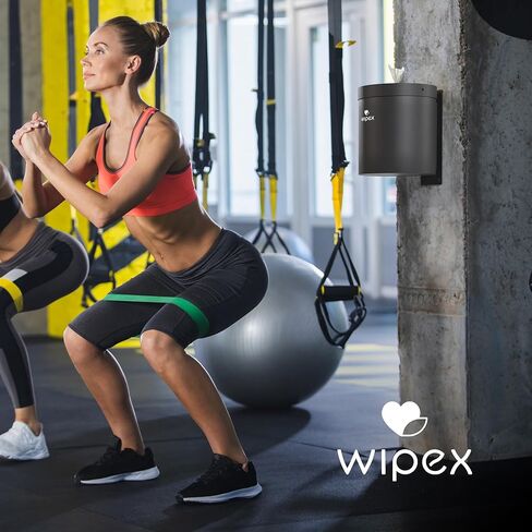 موزع حائط للمناديل المبللة باللون الأسود من Wipex: منفذ من الفولاذ المتين والسيليكون الفاخر، موزع حائط سهل التركيب لمناديل الصالة الرياضية - يناسب بكرات إعادة التعبئة المعقمة، مثالي للمدارس واللياقة البدنية والمرافق العامة in Kuwait