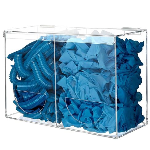 Glove Dispenser Wall Mounted Medical Glove Holder with 2 Compartment Clear Acrylic Hygiene Dispenser for Hair Nets, Shoe Covers, Beard Nets - Sanitation Station Storage Organizer in Saudi Arabia