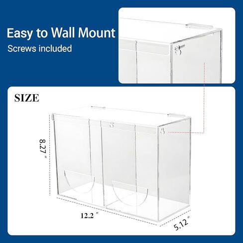 Glove Dispenser Wall Mounted Medical Glove Holder with 2 Compartment Clear Acrylic Hygiene Dispenser for Hair Nets, Shoe Covers, Beard Nets - Sanitation Station Storage Organizer in Saudi Arabia