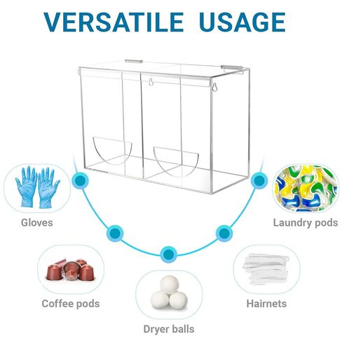 Glove Dispenser Wall Mounted Medical Glove Holder with 2 Compartment Clear Acrylic Hygiene Dispenser for Hair Nets, Shoe Covers, Beard Nets - Sanitation Station Storage Organizer in Saudi Arabia