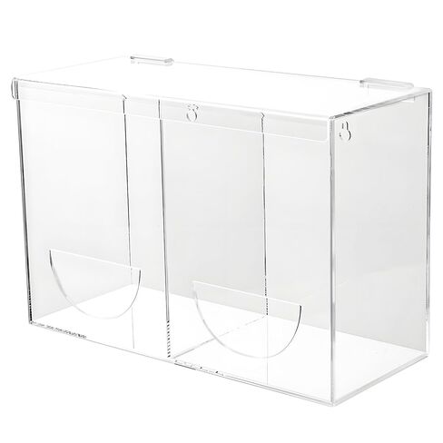 Glove Dispenser Wall Mounted Medical Glove Holder with 2 Compartment Clear Acrylic Hygiene Dispenser for Hair Nets, Shoe Covers, Beard Nets - Sanitation Station Storage Organizer in Saudi Arabia