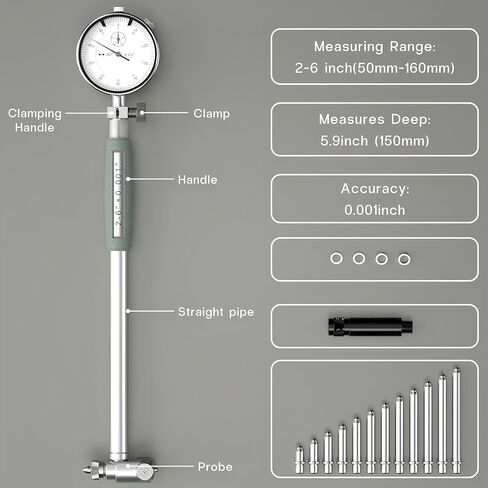 Dial Bore Gauge 2"-6" / 0.001", Engine Hole Cylinder Gauge Measuring Tool Set, Inside Micrometer Dial Indicator with Self-Centering Dial for Bore Measurement in Kuwait