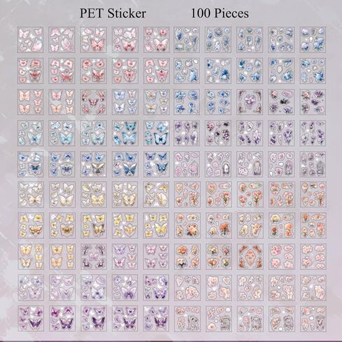 MAFELOE PET Scrapbook Stickers, 100 Sheets of Box Set, Aesthetic Deco Journaling Supplies for Junk Bullet Album Calendars Diary Planner- Crystal& Fantasy Series in Saudi Arabia