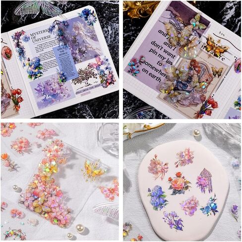 MAFELOE PET Scrapbook Stickers, 100 Sheets of Box Set, Aesthetic Deco Journaling Supplies for Junk Bullet Album Calendars Diary Planner- Crystal& Fantasy Series in Saudi Arabia
