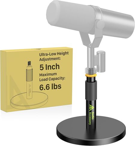 Short Mic Stand Desk, Ultra Low 5 Inch Adjustable, 6.6lbs Load Capacity, All-Metal Desktop Microphone Stand Table for Shure SM7B SM7dB MV7+ MV7X MV6, Fifine Yeti Rode PodMic MAONO in Kuwait