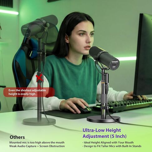 Short Mic Stand Desk, Ultra Low 5 Inch Adjustable, 6.6lbs Load Capacity, All-Metal Desktop Microphone Stand Table for Shure SM7B SM7dB MV7+ MV7X MV6, Fifine Yeti Rode PodMic MAONO in Kuwait