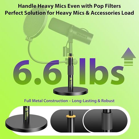Short Mic Stand Desk, Ultra Low 5 Inch Adjustable, 6.6lbs Load Capacity, All-Metal Desktop Microphone Stand Table for Shure SM7B SM7dB MV7+ MV7X MV6, Fifine Yeti Rode PodMic MAONO in Kuwait