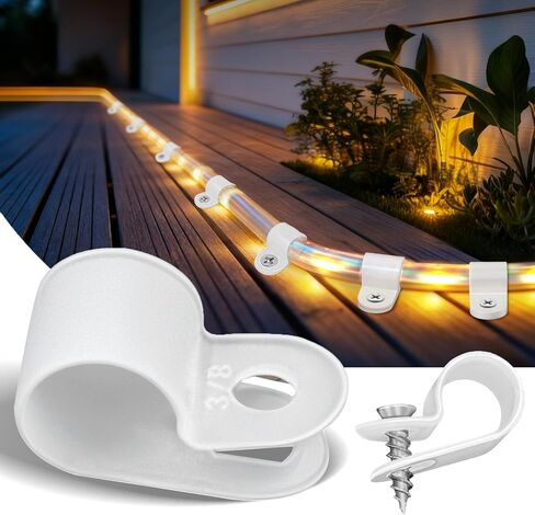 100 Packs 3/8 inch Rope Lights Clips, P-Style Rope Light Mounting Clips with Stainless Steel Screws, Rope Light Clip for Outside in Saudi Arabia