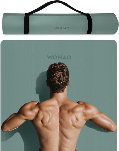 سجادة يوجا عريضة وسميكة للغاية مقاس 8 مم، سجادة تمرين كبيرة غير قابلة للانزلاق مقاس 72 بوصة × 31.5 بوصة، مادة POE ممتازة للتبطين والثبات الفائقين، مع حزام لصالة الألعاب الرياضية المنزلية والبيلاتس in Kuwait