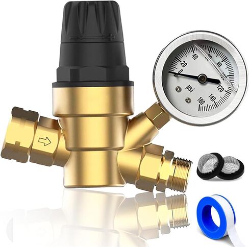 قيمة منظم ضغط المياه RV للتخييم RV وخياط السفر، منظم ضغط مياه نحاسي خالٍ من الرصاص مع مقياس ومقبض تعديل المقبض، والمرشحات in Kuwait