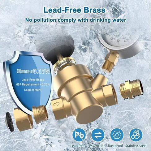 قيمة منظم ضغط المياه RV للتخييم RV وخياط السفر، منظم ضغط مياه نحاسي خالٍ من الرصاص مع مقياس ومقبض تعديل المقبض، والمرشحات in Kuwait