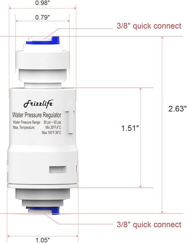 صمام حماية منظم ضغط فلتر المياه Frizzlife PRV3 لنظام التناضح العكسي ونظام تصفية المياه، 60 رطل لكل بوصة مربعة، 3/8 بوصة توصيل سريع بمقاس الدفع in Saudi Arabia