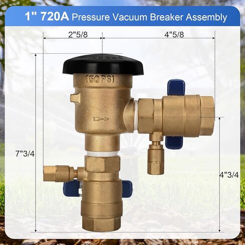 1"720A Pressure Vacuum Breaker Assembly for Zurn Wilkins 1-720A, Brass Irrigation Backflow Preventer, Max 400 PSI Backflow Preventer Valve for Irrigation Systems and Commercial Water Supply Systems in Kuwait