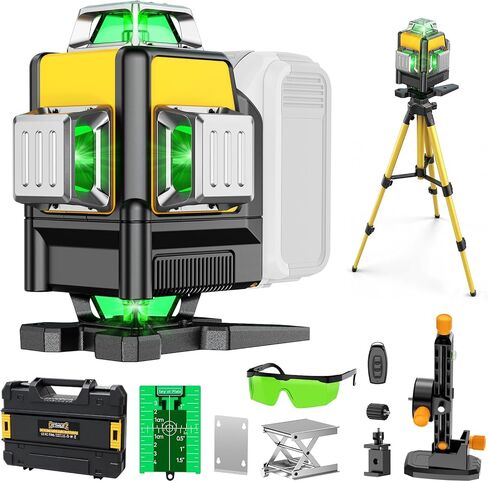 Laser Level with Tripod Compatible with DeWalt 20V Battery, 4D Green 16-Line 4x360° Self Leveling Lazer Leveler Tool for Construction, Floor Tile, Home Renovation, Indoor Use, NO Battery in Kuwait