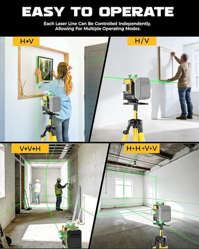 Laser Level with Tripod Compatible with DeWalt 20V Battery, 4D Green 16-Line 4x360° Self Leveling Lazer Leveler Tool for Construction, Floor Tile, Home Renovation, Indoor Use, NO Battery in Kuwait