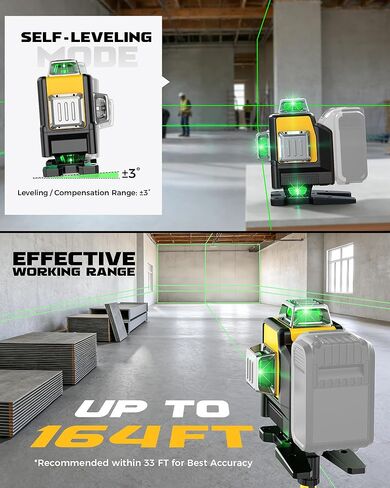 Laser Level with Tripod Compatible with DeWalt 20V Battery, 4D Green 16-Line 4x360° Self Leveling Lazer Leveler Tool for Construction, Floor Tile, Home Renovation, Indoor Use, NO Battery in Kuwait