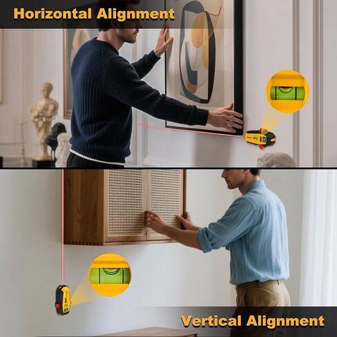 PREXISO 2-in-1 Line Laser Level with Magnetic Stud Finder, Compact Wood & Metal Detector with Bubble Vials for Accurate Markings, Multi Surface Wall Scanners Tool for Hanging Frames & Pictures in Saudi Arabia