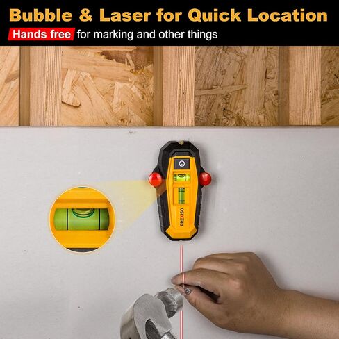 PREXISO 2-in-1 Line Laser Level with Magnetic Stud Finder, Compact Wood & Metal Detector with Bubble Vials for Accurate Markings, Multi Surface Wall Scanners Tool for Hanging Frames & Pictures in Saudi Arabia