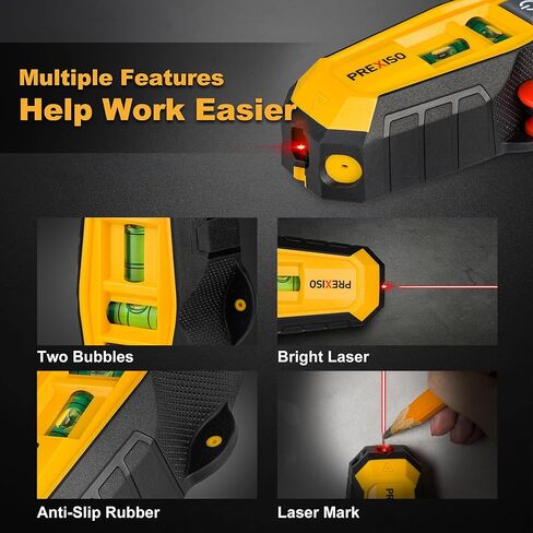 PREXISO 2-in-1 Line Laser Level with Magnetic Stud Finder, Compact Wood & Metal Detector with Bubble Vials for Accurate Markings, Multi Surface Wall Scanners Tool for Hanging Frames & Pictures in Saudi Arabia