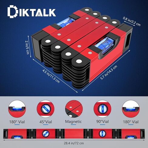 مستوى قابل للطي مقاس 28 بوصة، مستوى دقيق متعدد الزوايا مع قاعدة مغناطيسية، أداة قابلة للطي من سبائك الألومنيوم للأعمال الخشبية والبناء in Kuwait