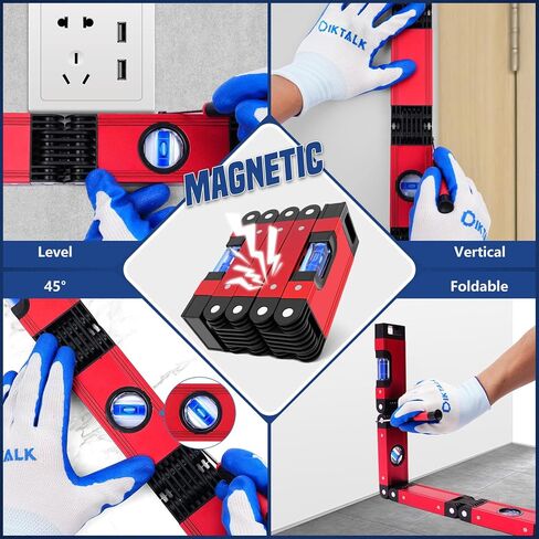 مستوى قابل للطي مقاس 28 بوصة، مستوى دقيق متعدد الزوايا مع قاعدة مغناطيسية، أداة قابلة للطي من سبائك الألومنيوم للأعمال الخشبية والبناء in Kuwait
