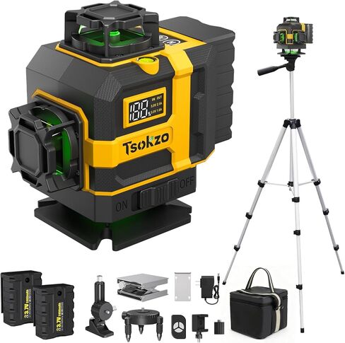 16 Lines Laser Level with Tripod - 360° Cross Line Laser with Tripod, 4D Green Laser Level, 4x360 Self Leveling Tool for Picture Hanging, Home Renovation, Indoor Project, 2 Batteries Included in Saudi Arabia