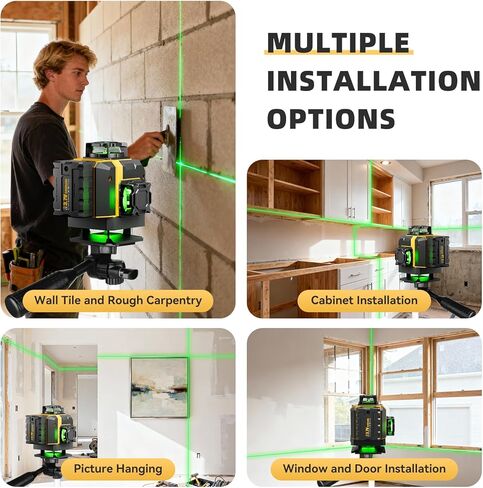 16 Lines Laser Level with Tripod - 360° Cross Line Laser with Tripod, 4D Green Laser Level, 4x360 Self Leveling Tool for Picture Hanging, Home Renovation, Indoor Project, 2 Batteries Included in Saudi Arabia