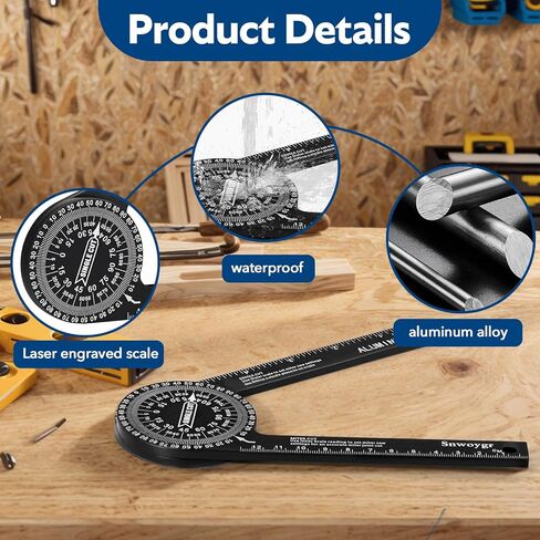7 Inch Aluminum Miter Saw Protractor, Professional Angle Measuring Tool, Comes with Two Extra Straightedge Protractors for Woodworkers, Builders, Plumbers, Home DIY in Kuwait