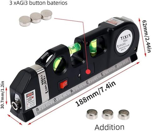Laser Level Line Tool, Standard Cross Line Laser Leveler Beam Tool with Metric Rulers 8ft/2.5M, Multipurpose Laser Level Kit for Flooring & Tile Installation in Kuwait