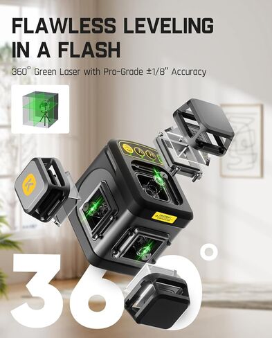 Fanttik D12 Ace Laser Level 360 مستوى ذاتي التسوية، ليزر متقاطع أخضر ثلاثي الأبعاد قابل لإعادة الشحن 3x360 درجة، وضع النبض الخارجي، IP54 متين، سهل الاستخدام للبناء وتعليق الصور in Kuwait