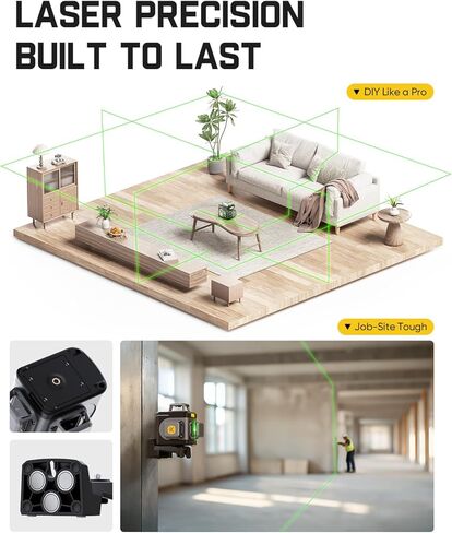 Fanttik D12 Ace Laser Level 360 مستوى ذاتي التسوية، ليزر متقاطع أخضر ثلاثي الأبعاد قابل لإعادة الشحن 3x360 درجة، وضع النبض الخارجي، IP54 متين، سهل الاستخدام للبناء وتعليق الصور in Kuwait