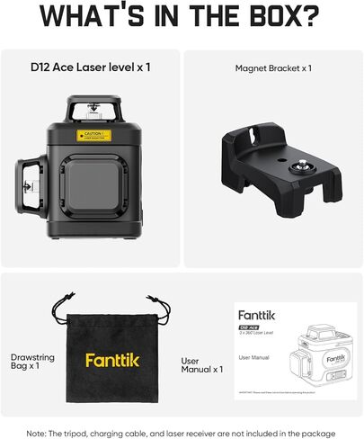 Fanttik D12 Ace Laser Level 360 مستوى ذاتي التسوية، ليزر متقاطع أخضر ثلاثي الأبعاد قابل لإعادة الشحن 3x360 درجة، وضع النبض الخارجي، IP54 متين، سهل الاستخدام للبناء وتعليق الصور in Kuwait