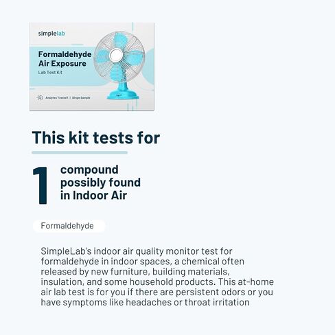 اختبار التعرض للهواء الفورمالديهايد بواسطة SimpleLab | اختبار جودة الهواء الداخلي للمنزل، اختبار الفورمالديهايد | مجموعة الاختبارات المعملية | اختبار الهواء في المنزل | اختبر أنظمة التدفئة والتهوية وتكييف الهواء (HVAC) وراقب جودة الهواء الداخلي لديك in Kuwait