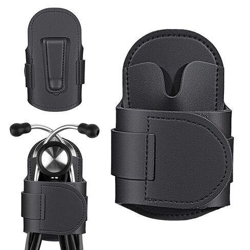 Stethoscope Holder Clip for Scrubs, White Coats, Belts -PU Black Leather Stethoscope Clip for Scrubs in Saudi Arabia
