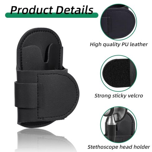 Stethoscope Holder Clip for Scrubs, White Coats, Belts -PU Black Leather Stethoscope Clip for Scrubs in Saudi Arabia