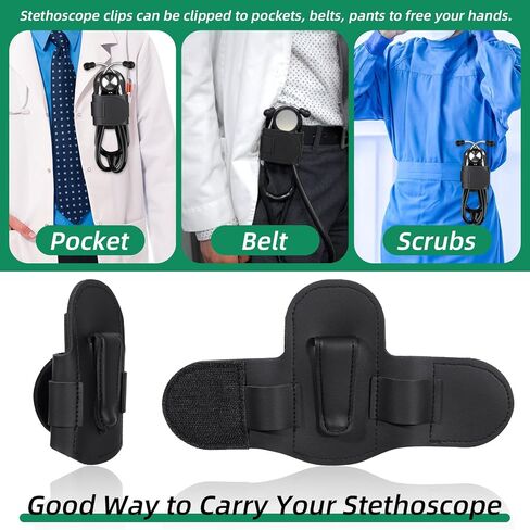 Stethoscope Holder Clip for Scrubs, White Coats, Belts -PU Black Leather Stethoscope Clip for Scrubs in Saudi Arabia