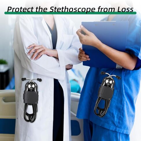 Stethoscope Holder Clip for Scrubs, White Coats, Belts -PU Black Leather Stethoscope Clip for Scrubs in Saudi Arabia
