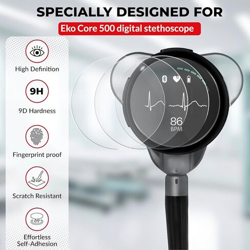 [3-Pack] Tempered Glass Screen Protector Compatible with EKO Core 500 – Scratch-Resistant, Bubble-Free, HD Clarity, Anti-Fingerprint Screen Guard for EKO Digital Stethoscope in Kuwait