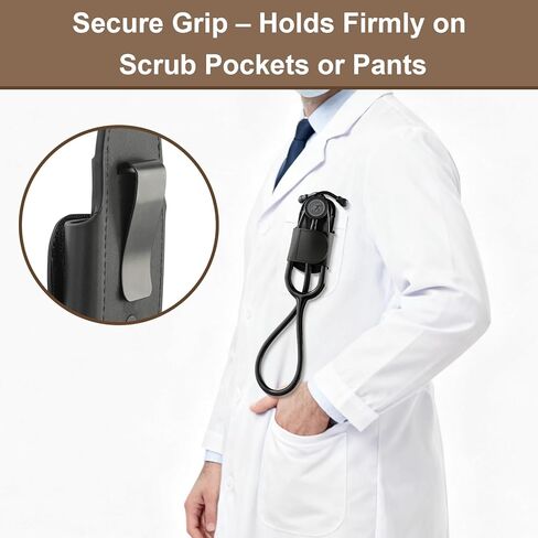 (Patent No:USD1053358S) Premium Leather Stethoscope Holder Hip Clip for Scrubs,Stethoscopes Holster for 3M Littmann ADC EKO,Stethoscope Belt Clip Holder for Doctors Nurses EMT EMS in Saudi Arabia
