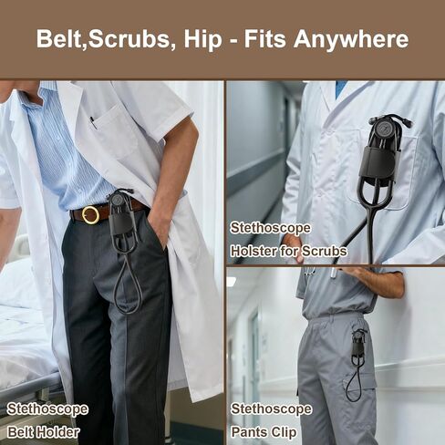 (Patent No:USD1053358S) Premium Leather Stethoscope Holder Hip Clip for Scrubs,Stethoscopes Holster for 3M Littmann ADC EKO,Stethoscope Belt Clip Holder for Doctors Nurses EMT EMS in Saudi Arabia